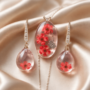 Ръчно изработен комплект бижута – колие и обеци от епоксидна смола